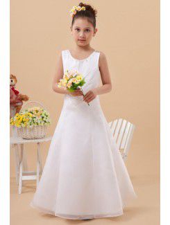 Satin and Organza Jewel Ankle-Length A-Line Flower Girl Dress with Beading