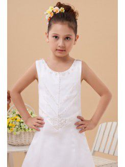 Satin and Organza Jewel Ankle-Length A-Line Flower Girl Dress with Beading