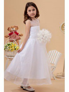 Tulle Jewel Ankle-Length Ball Gown Flower Girl Dress with Sequins