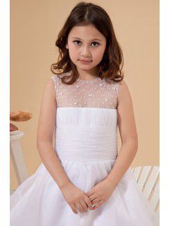Tulle Jewel Ankle-Length Ball Gown Flower Girl Dress with Sequins