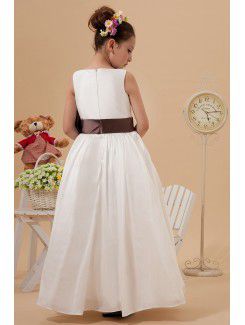 Taffeta Square Ankle-Length Ball Gown Flower Girl Dress with Bow
