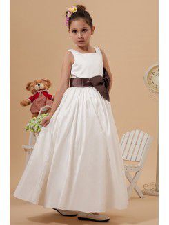 Taffeta Square Ankle-Length Ball Gown Flower Girl Dress with Bow