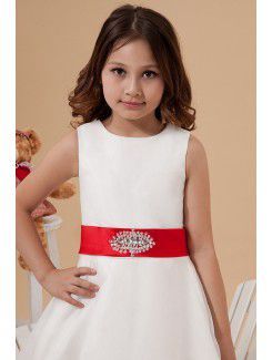 Satin and Organza Jewel Ankle-Length A-Line Flower Girl Dress with Sequins