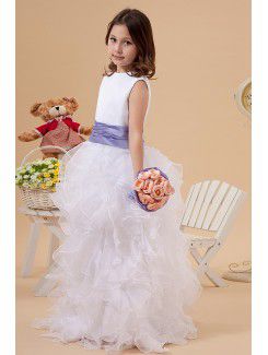 Tulle Jewel Floor Length A-line Flower Girl Dress