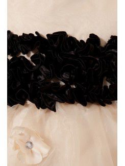 Organza and Satin Bateau Tea-length A-line Flower Girl Dress with Crystals