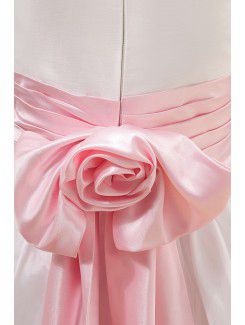 Taffeta Jewel Tea-Length Ball Gown Flower Girl Dress with Manual Flower