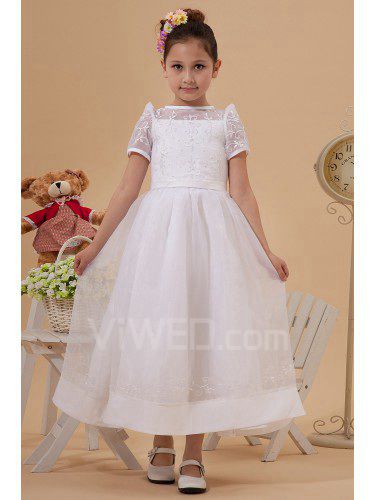 Taffeta and Tulle Jewel Ankle-Length A-Line Flower Girl Dress