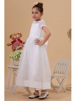 Taffeta and Tulle Jewel Ankle-Length A-Line Flower Girl Dress