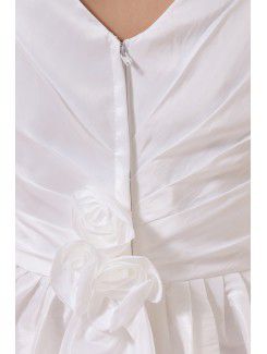 Taffeta Jewel Ankle-Length A-Line Flower Girl Dress with Hand-made Flower