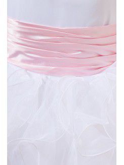 Satin and Organza Jewel Floor Length A-Line Flower Girl Dress with Bow