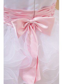 Satin and Organza Jewel Floor Length A-Line Flower Girl Dress with Bow