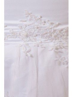 Satin and Lace Bateau Floor Length A-line Flower Girl Dress with Embroidered