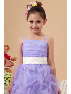 Satin and Organza Spaghetti Straps Ankle-Length A-Line Flower Girl Dress with Ruffle