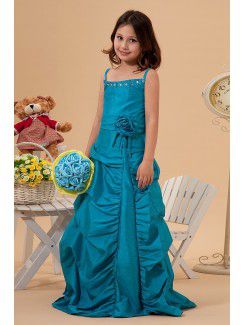Taffeta Straps Floor Length A-line Flower Girl Dress