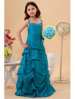 Taffeta Straps Floor Length A-line Flower Girl Dress