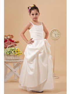 Satin Spaghetti Straps Ankle-Length A-Line Flower Girl Dress with Embroidered