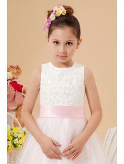 Organza Jewel Ankle-Length A-Line Flower Girl Dress with Embroidered