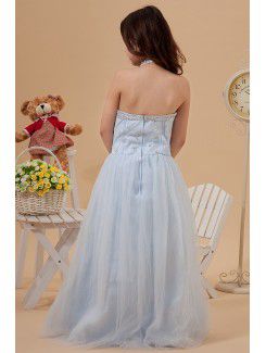 Tulle Halter Floor Length A-Line Flower Girl Dress with Sequins
