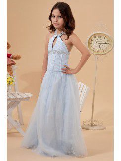 Tulle Halter Floor Length A-Line Flower Girl Dress with Sequins