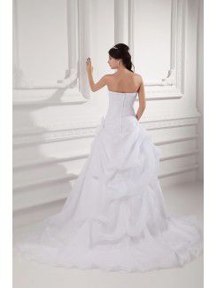Organza Sweetheart A-line Sweep Train Hand-made Flower Wedding Dress