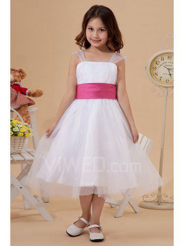 Organza Straps Knee-Length A-Line Flower Girl Dress with Ruffle