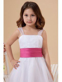 Organza Straps Knee-Length A-Line Flower Girl Dress with Ruffle