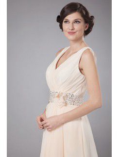 Chiffon V-Neckline Sweep Train A-Line Mother Of The Bride Dress with Sequins and Flower