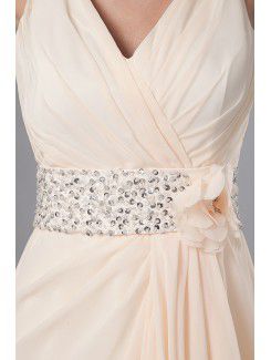 Chiffon V-Neckline Sweep Train A-Line Mother Of The Bride Dress with Sequins and Flower