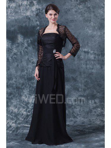Chiffon Strapless Floor Length A-line Mother Of The Bride Dress with Lace and Jacket