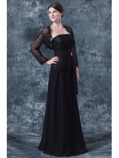 Chiffon Strapless Floor Length A-line Mother Of The Bride Dress with Lace and Jacket