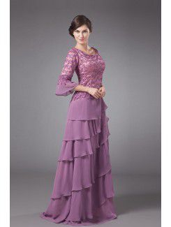 Chiffon and Lace Scoop Floor Length A-line Mother Of The Bride Dress