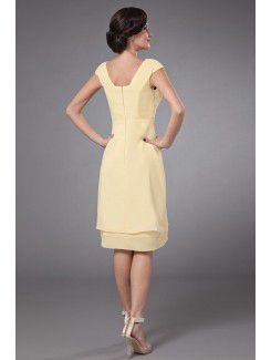 Chiffon Square Mini Column Mother Of The Bride Dress with Ruffle and Cap-Sleeves