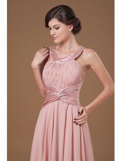 Chiffon Halter Tea-length Column Mother Of The Bride Dress with Sequins and Ruffle