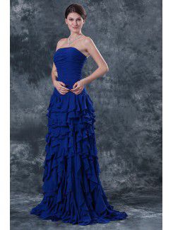 Chiffon Strapless Sweep Train A-line Mother Of The Bride Dress with Ruffle
