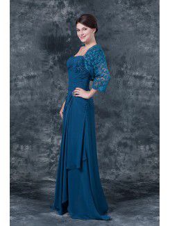Chiffon Sweetheart Floor Length Column Mother Of The Bride Dress with Ruffle and Jacket