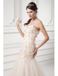 Satin and Net Sweetheart A-line Sweep Train Embroidered Wedding Dress