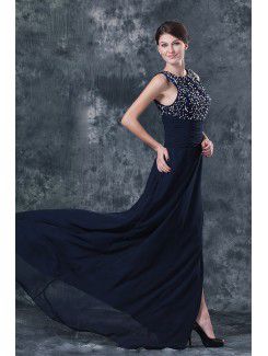 Chiffon Bateau Sweep Train A-line Mother Of The Bride Dress with Sequins
