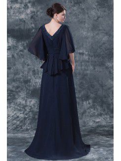 Chiffon V-Neckline Sweep Train Column Mother Of The Bride Dress with Beading