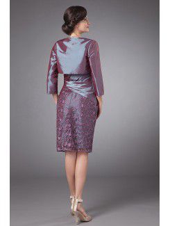 Taffeta and Lace Strapless Knee-Length Sheath Mother Of The Bride Dress with Embroidered and Jacket