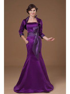 Satin Strapless Sweep Train Mermaid Mother Of The Bride Dress with Sash and Jacket