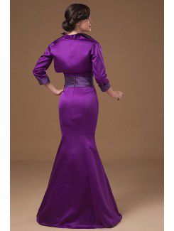 Satin Strapless Sweep Train Mermaid Mother Of The Bride Dress with Sash and Jacket