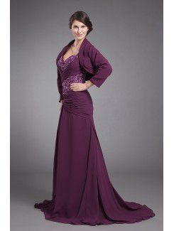Chiffon Straps Sweep Train A-line Mother Of The Bride Dress with Jacket