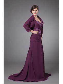 Chiffon Straps Sweep Train A-line Mother Of The Bride Dress with Jacket