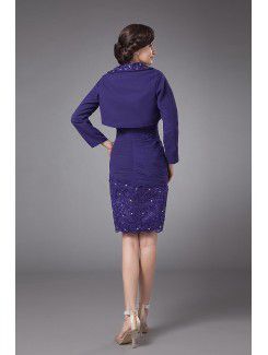 Chiffon Straps Knee-Length Sheath Mother Of The Bride Dress with Embroidered and Jacket