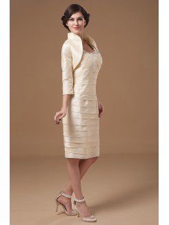 Taffeta Straps Knee-length Sheath Mother Of The Bride Dress with Sequins Ruched and Jacket
