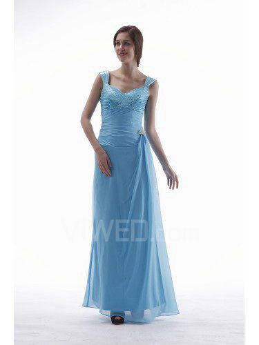 Chiffon Straps Ankle-Length Column Mother Of The Bride Dress with Ruffle