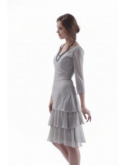 Chiffon Bateau Knee-Length A-line Mother Of The Bride Dress with Three-quarter Sleeves