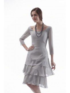 Chiffon Bateau Knee-Length A-line Mother Of The Bride Dress with Three-quarter Sleeves