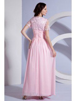 Chiffon Square Floor Length Column Mother Of The Bride Dress with Embroidered and Short Sleeves