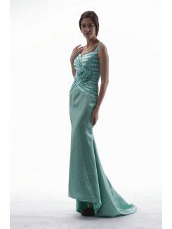 Charmeuse Straps Floor Length Sheath Mother Of The Bride Dress with Flowers and Jacket